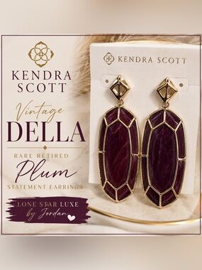 Vintage Kendra Scott Della – Deep Plum– Gold Tone – Rare Retired Collector Piece